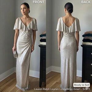 NWT- Ralph Lauren Elegant Champagne-Gold Floor Length Dress-Size 2